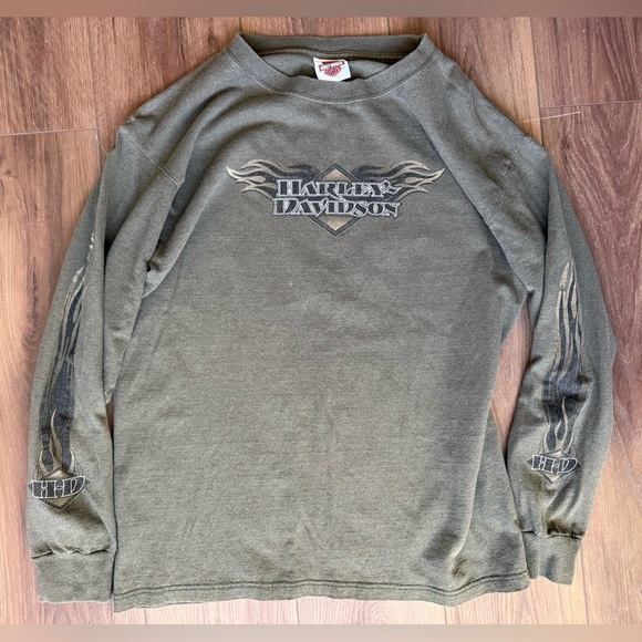 Harley-Davidson Other - Vintage Harley Davidson Flame Long Sleeve Made In USA Large Mile High Green